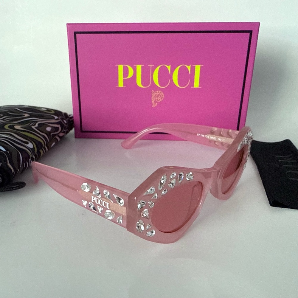NEW Emilio PUCCI Limited Edition Pink Crystal Embellished Cat Eye Sunglasses - Picture 6 of 16